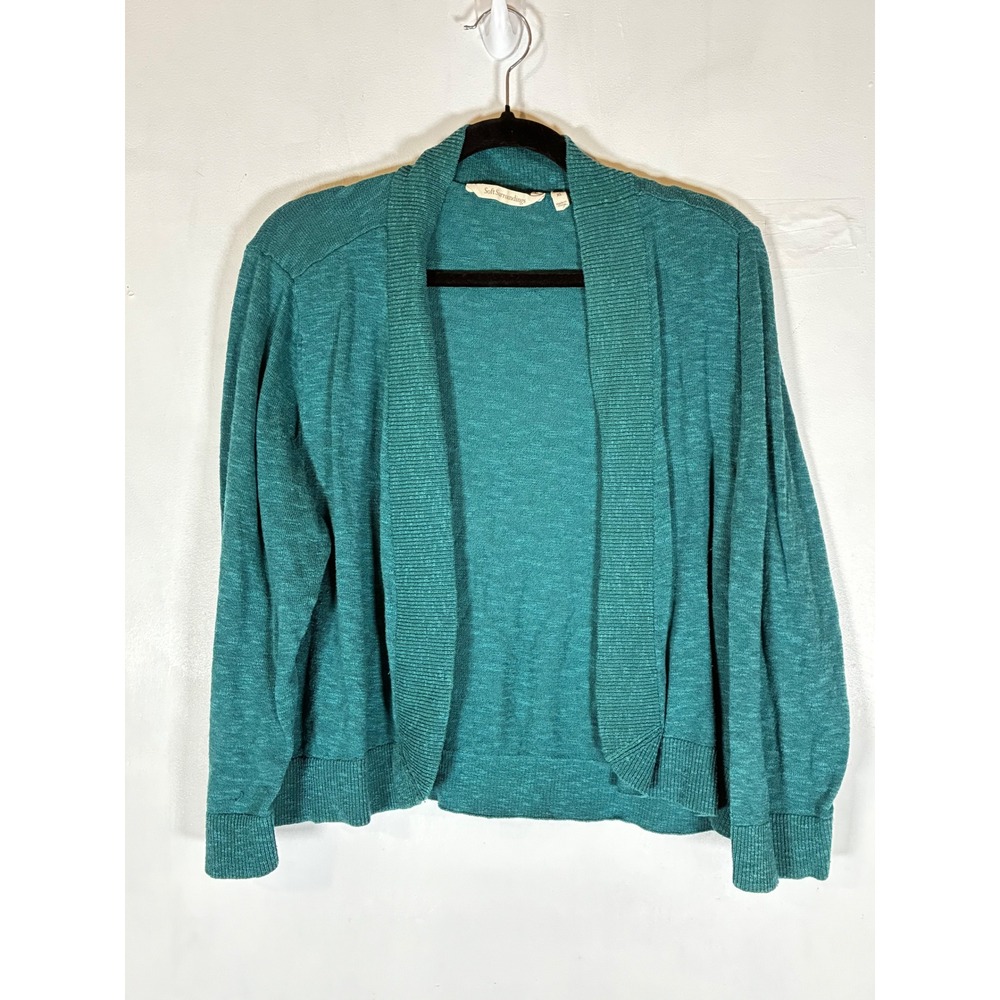 Soft Surroundings XL Teal Green Cropped Cardigan Open Front Lightweight Sweater